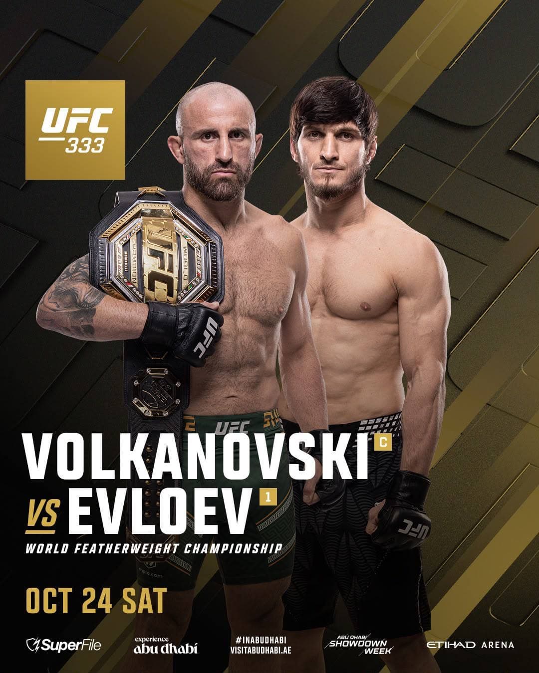 UFC 333 afishasi: Alexander Volkanovski — Movsar Evloev